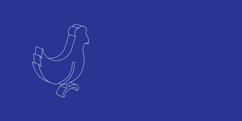 The outline of a large chicken symbol made of white lines on the left. 3D view of the object in perspective. Vector illustration on indigo background © Alexey