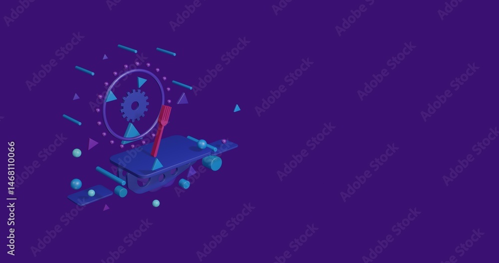 Poster pink fork on a pedestal of abstract geometric shapes floating in the air. abstract concept art with 