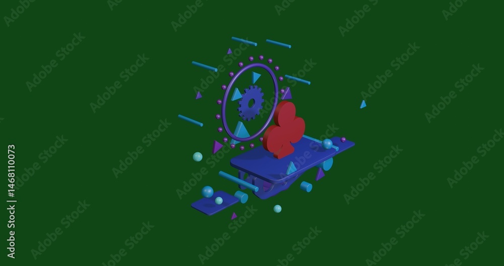 Poster red club on a pedestal of abstract geometric shapes floating in the air. abstract concept art with f