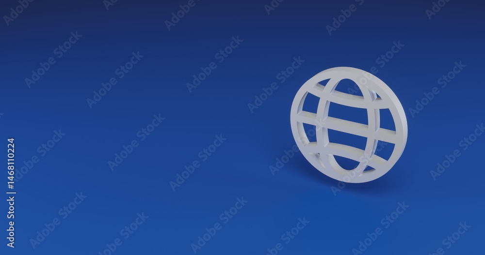 Poster isolated realistic white web symbol with shadow. located on the right side of the scene. 3d illustra