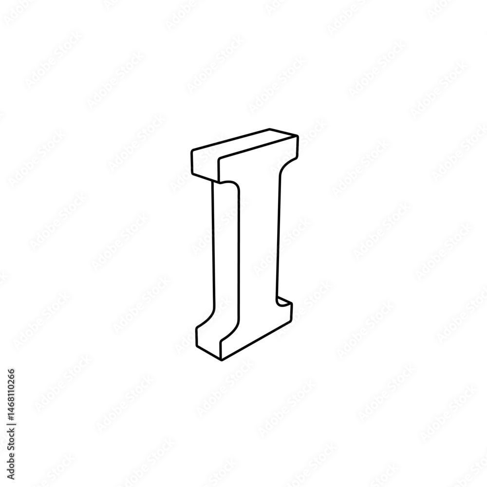 Poster the outline of a large capital letter i symbol is made with black lines. 3d view of the object in pe