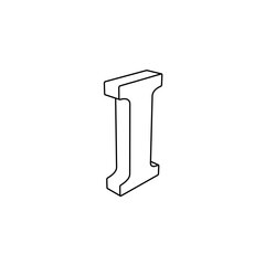 The outline of a large capital letter I symbol is made with black lines. 3D view of the object in perspective. Vector illustration on white background
