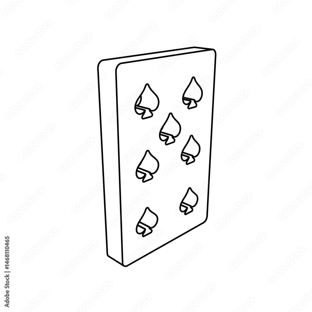 Poster the outline of a large seven of spades playing card is made with black lines. 3d view of the object 