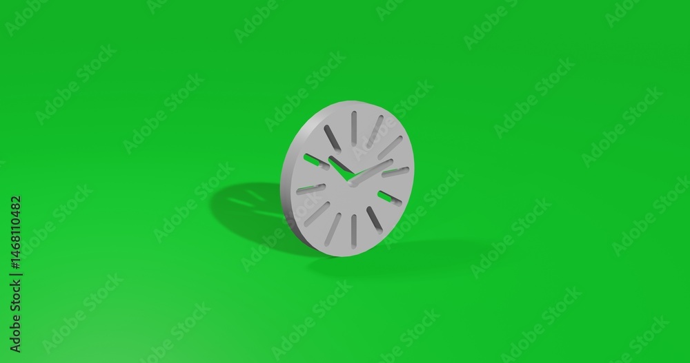 Poster isolated realistic white clock symbol front view with shadow. 3d illustration on green chroma key ba
