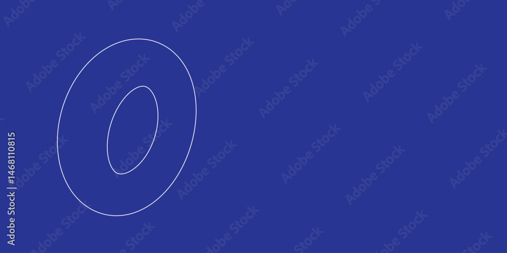 Poster the outline of a large torus made of white lines on the left. 3d view of the object in perspective. 