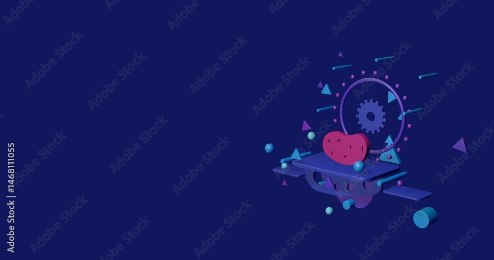 Poster pink potatoes symbol on a pedestal of abstract geometric shapes floating in the air. abstract concep