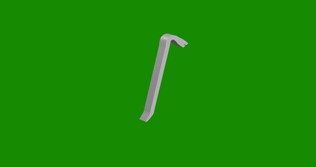 Isolated realistic white crowbar symbol front view with shadow. 3d illustration on green chroma key background