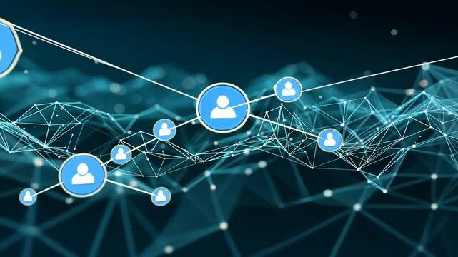 Abstract network connecting multiple user icons