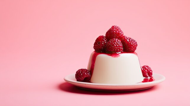 Panna Cotta Dream Berry Topped Dessert on Pink.