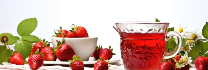Fruit tea with strawberries on a wooden table