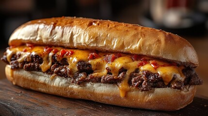 Cheesesteak sandwich close up