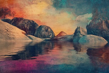 Colorful rocky landscape reflecting in still water