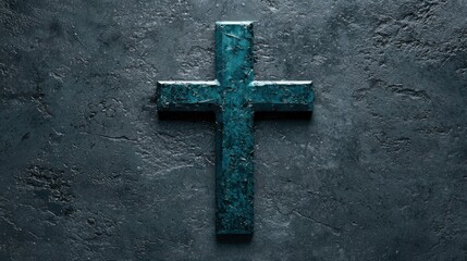 A dark blue cross on a dark gray background.