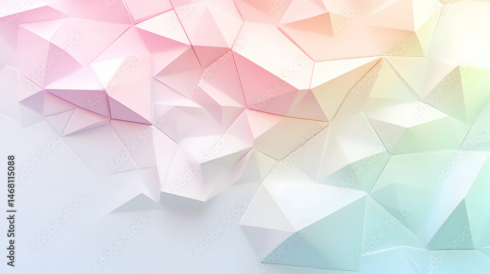 Poster pastel geometric abstraction with delicate gradations and subtle polyhedral forms