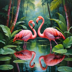 Romantic Flamingo Couple in Tropical Paradise