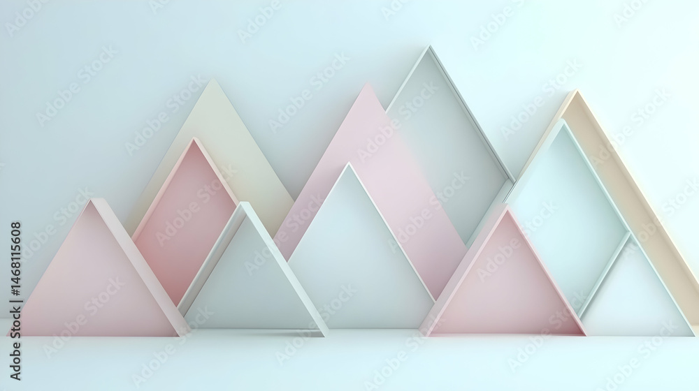 Poster abstract pastel arrangement with triangular geometric shapes and serene background