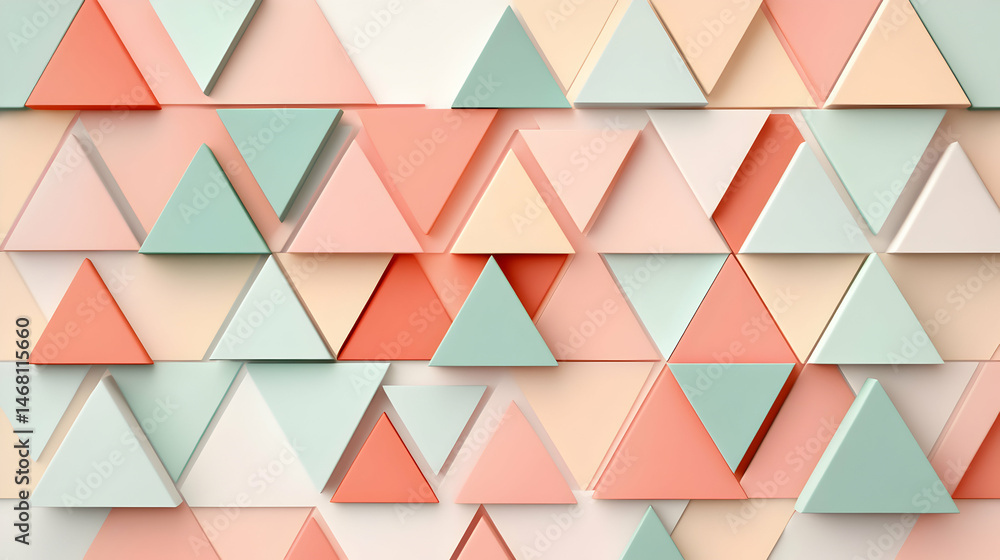 Poster pastel triangle arrangement: a textured geometric 3d rendering background