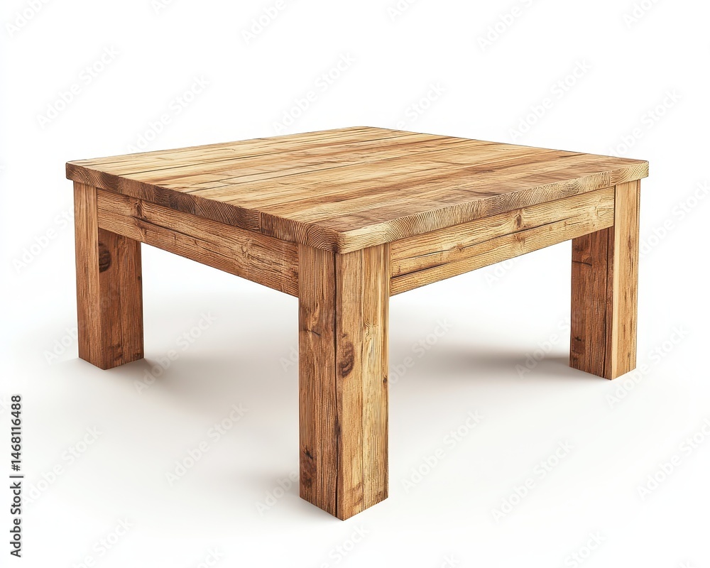Poster 3d render of isolated square wooden table with white background and clipping path