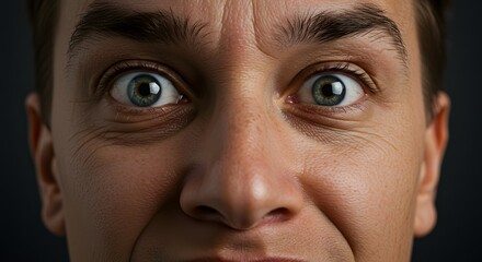 Man's Face Expressing Shock or Fear with Wide Eyes and Wrinkles