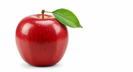 Juicy Red Apple with Green Leaf: A Vibrant Image of Freshness and Health for Your Projects. High quality professional stock photo suitable for commercial use.