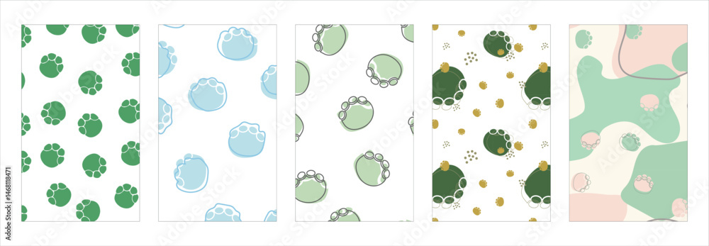 Poster bundle seamless pattern with elephant footprints. animal footprint repeat background collection for 