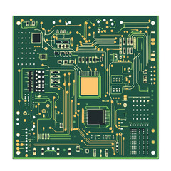 Circuit Board 2D flat vector illustration, isolated on a white background.