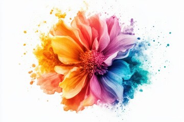 Vibrant Bloom Burst: A Kaleidoscope of Colorful Flowers on a Pristine White Canvas
