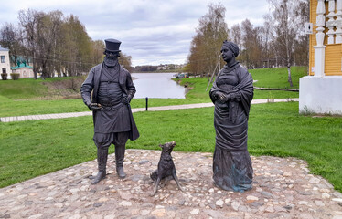 Monument to the townspeople and the famous dog Serko. Uglich, Yaroslavl region, Russia
