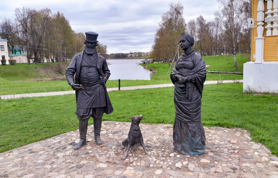 Monument to the townspeople and the famous dog Serko. Uglich, Yaroslavl region, Russia