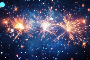 Fototapeta premium Vibrant Fireworks Illuminating the Night Sky with Colorful Stars on a Deep Blue Canvas