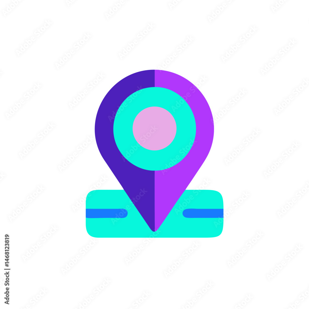 Poster map marker icon in flat style for travel design with copy space