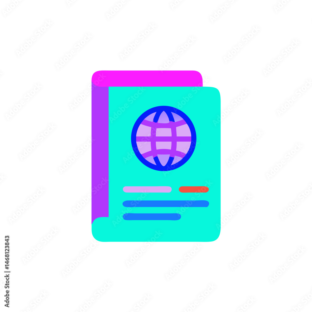 Poster passport icon in flat style for travel design with copy space