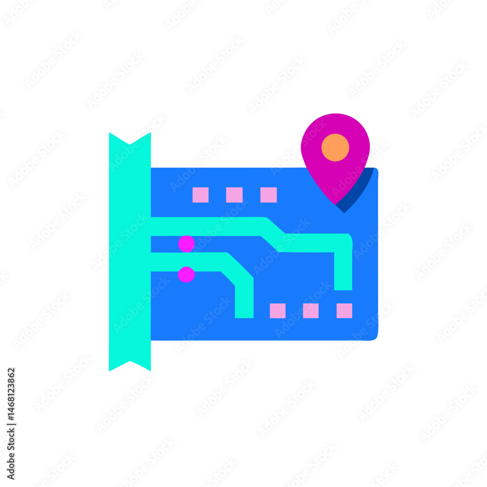 Poster road map icon in flat style for travel design with copy space