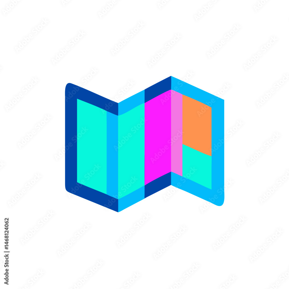 Poster folded map icon in flat style for travel design with copy space