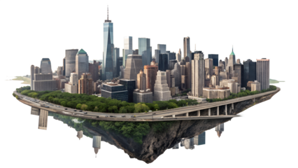 Futuristic floating city concept depicting modern architecture with surreal nature scene