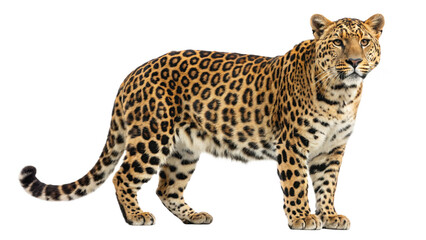 Majestic leopard standing proudly against a black background showcasing natural beauty and power