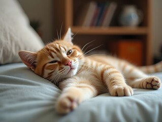 Cute House Cat Relaxing at Home