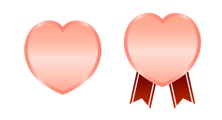 ハートの形のリボンのついたピンクのメダル、エンブレム、バッジのフレーム素材