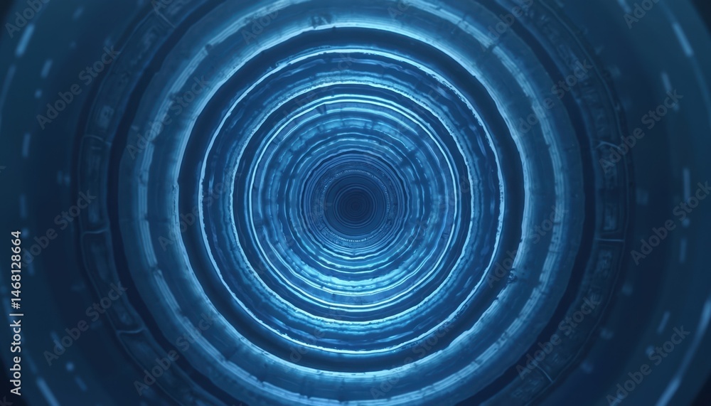 Aufkleber Abstract blue background with concentric circles. Monochrome pattern creates optical illusion, dynamic tunnel effect. Futuristic design, ideal for tech, science projects. Modern digital art.