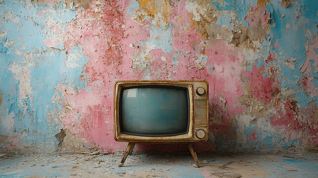 Vintage TV on a distressed wall