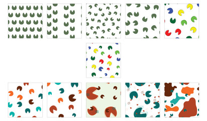 Bundle seamless pattern with donkey footprints. Animal footprint repeat background collection for textile, fabric and other