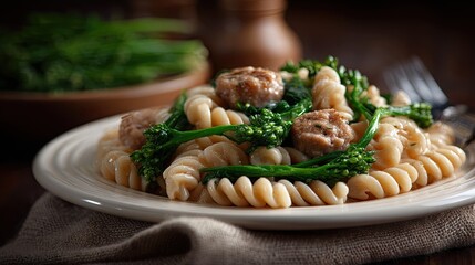 Sausage  Broccoli Rabe Fusilli Rustic Italian Pasta Dish.