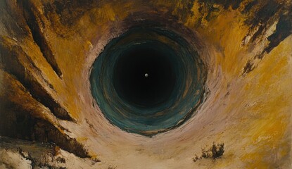 Deep, dark well, painted in earthy tones.  Layers of  texture and color create a  mysterious, descending perspective