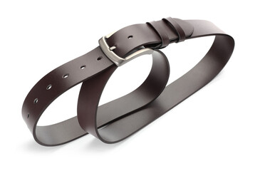 One brown leather belt isolated on white