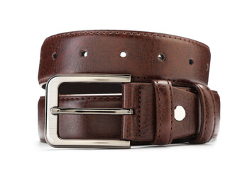 One brown leather belt isolated on white