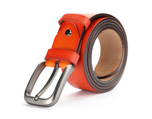 One orange leather belt isolated on white