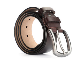 Obraz premium One brown leather belt isolated on white