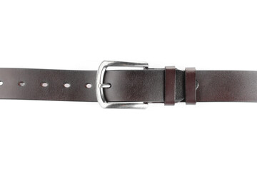 One brown leather belt isolated on white