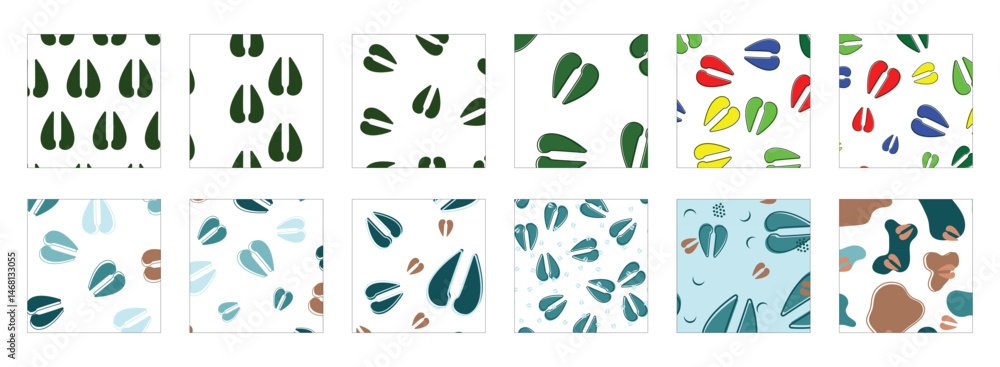Poster bundle seamless pattern with sheep footprints. animal footprint repeat background collection for tex