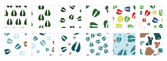 Bundle seamless pattern with sheep footprints. Animal footprint repeat background collection for textile, fabric and other